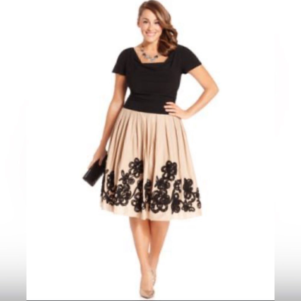 S.L Fashions black and grey floral soutache capped sleeved dress sz 16